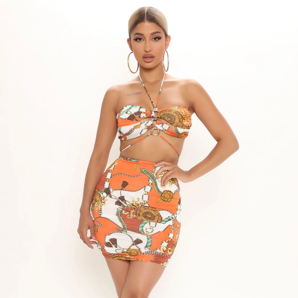 Orange/Gold Ruched Skirt Set Size M